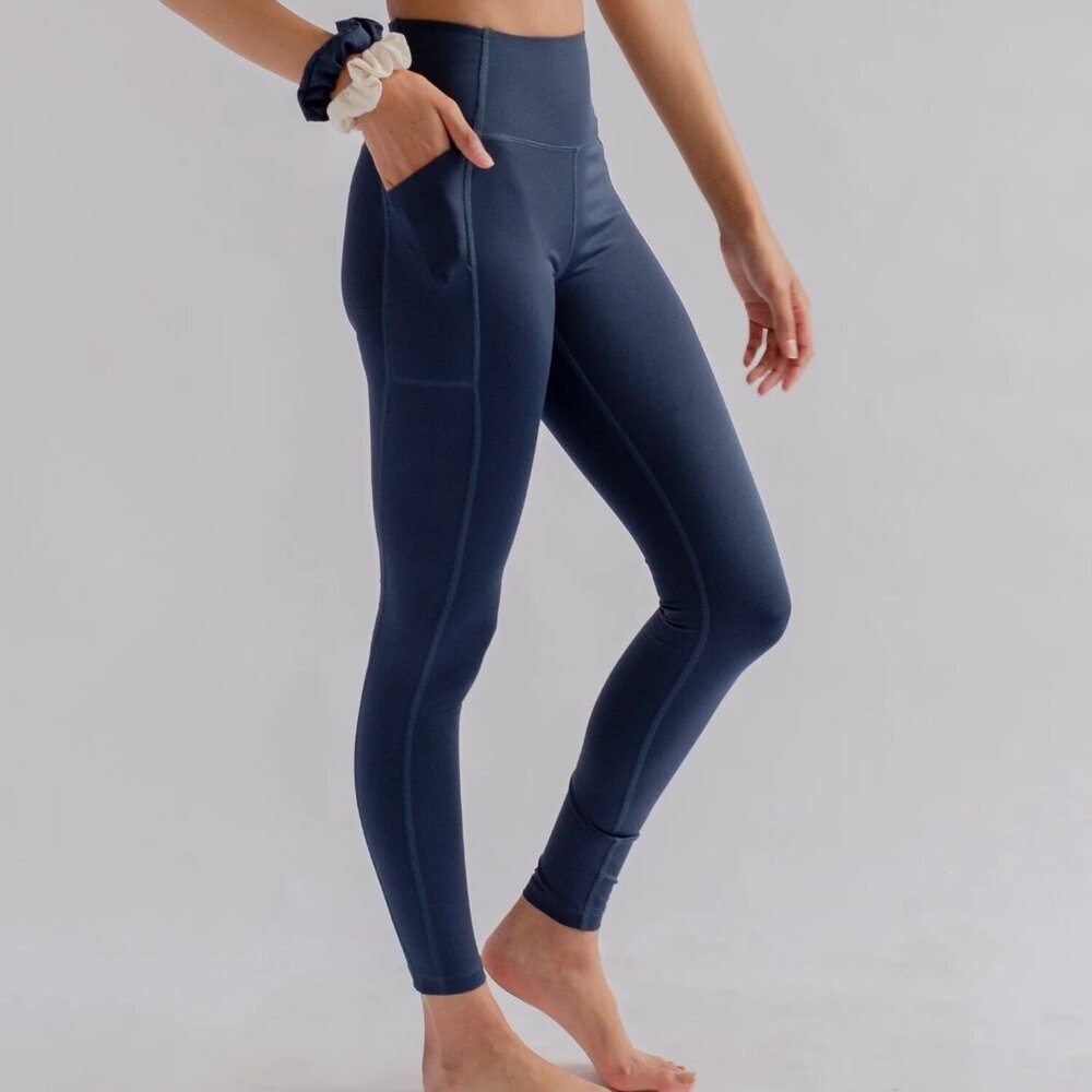 Girlfriend Collective Blue High Rise Pockets Leggings